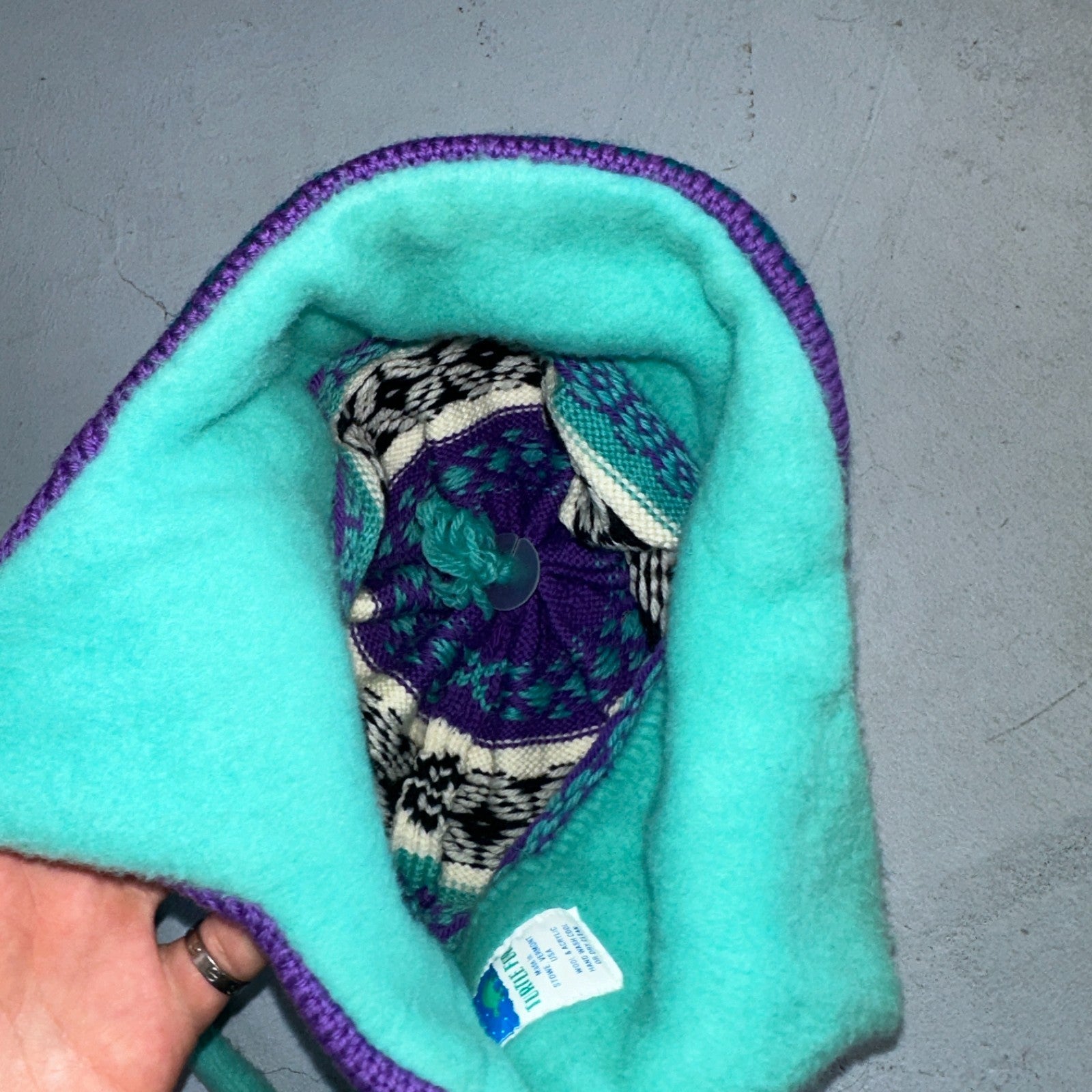 Vintage Turtle Fur Winter Beanie Hat Made in USA Wool Lined Snowflake Earflap