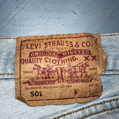 Levis 501 Vintage 90s UK Straight Leg Jeans Blue Light Wash 38x36 Act 37x30