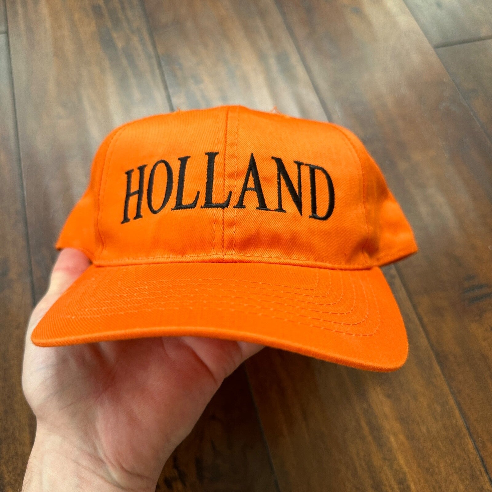 Holland Bright Orange VTG Hat Cap Snapback Cool Basic Text Casual