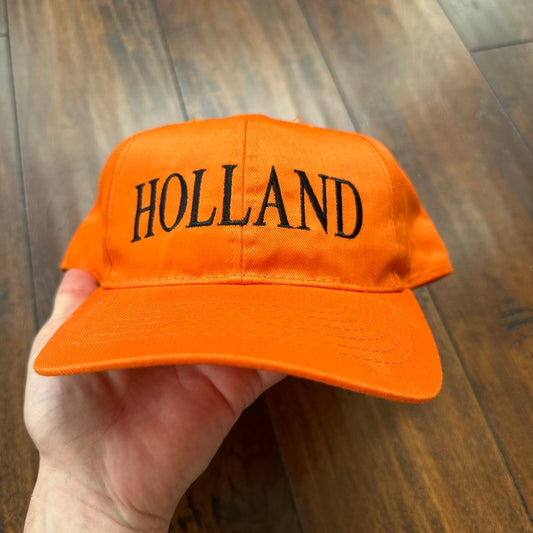 Holland Bright Orange VTG Hat Cap Snapback Cool Basic Text Casual