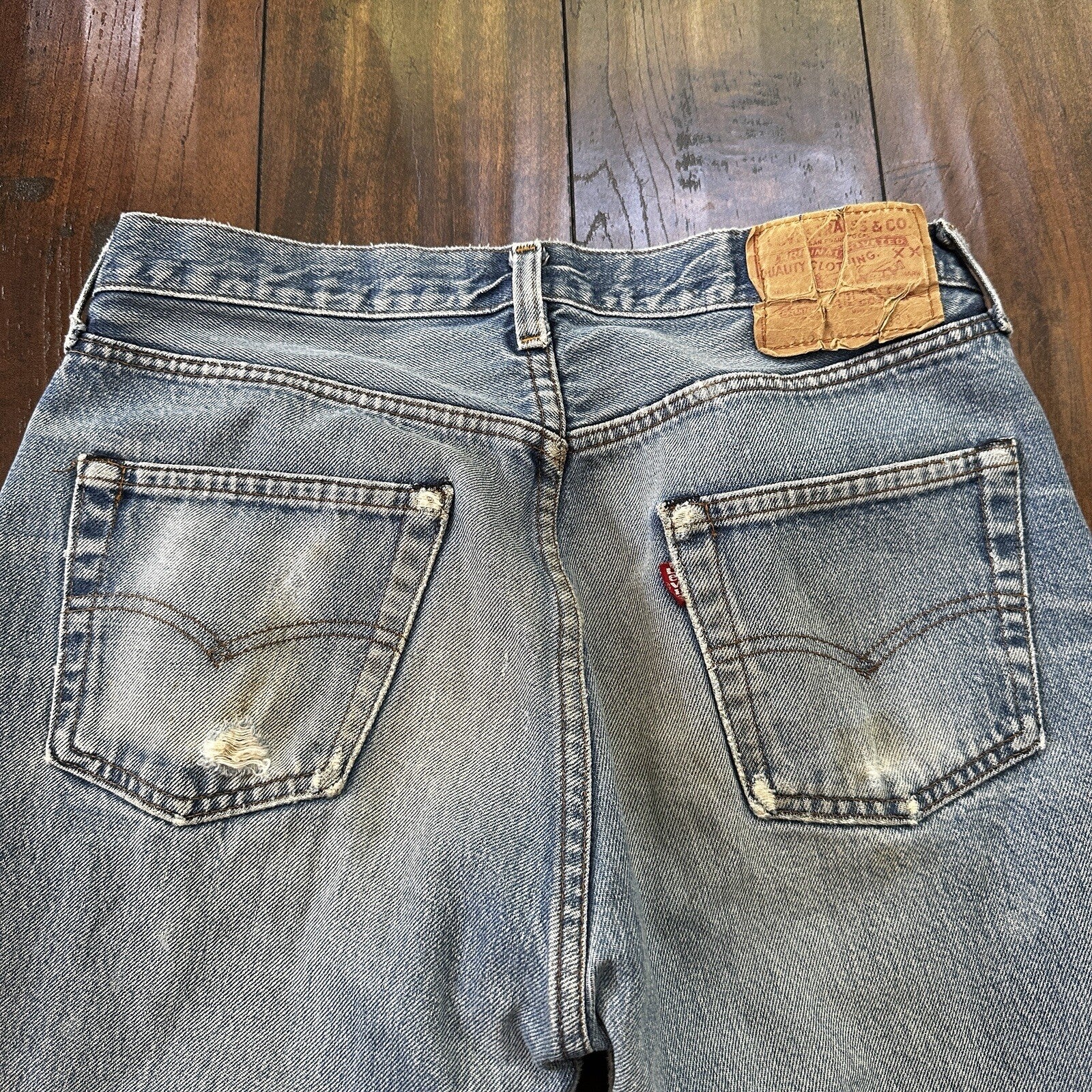 Levis Vintage 80s Redline Selvedge USA 501 XX Jeans Light Wash 33x36 Act 30x34