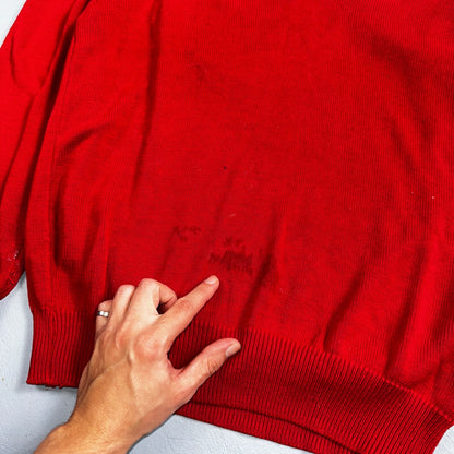 Lord Jeff VTG Medium M Pull Over Sweater Cotton Red USA 1970s 70s V Neck