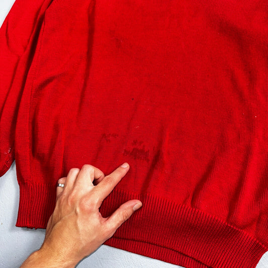 Lord Jeff VTG Medium M Pull Over Sweater Cotton Red USA 1970s 70s V Neck