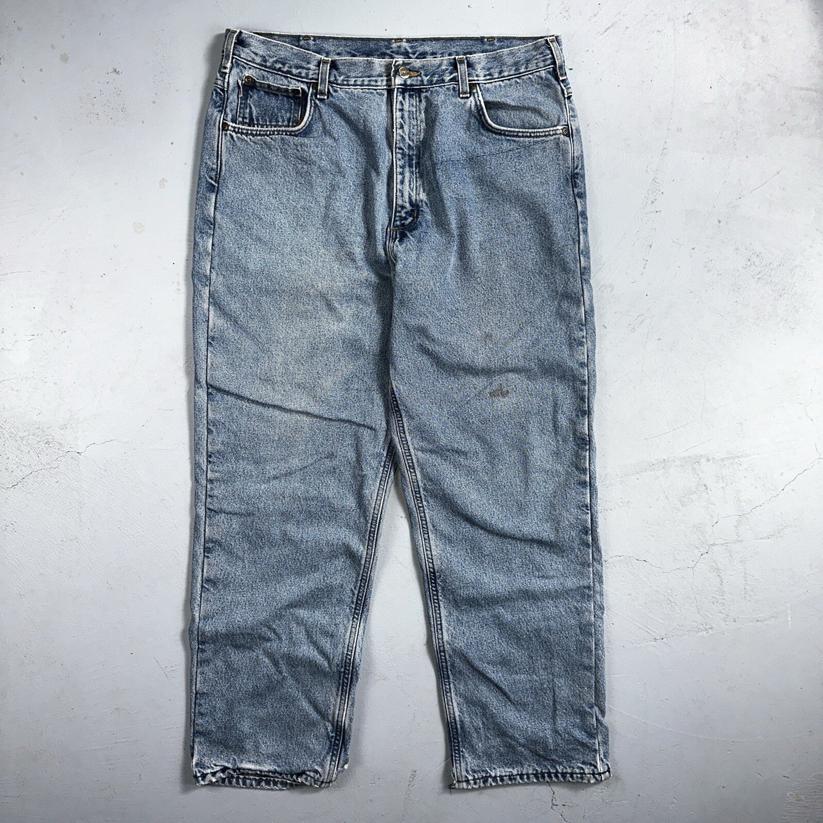 Carhartt Jeans Mens 38x32 Blue Denim Flannel Lined Relaxed Fit Chore Workwear