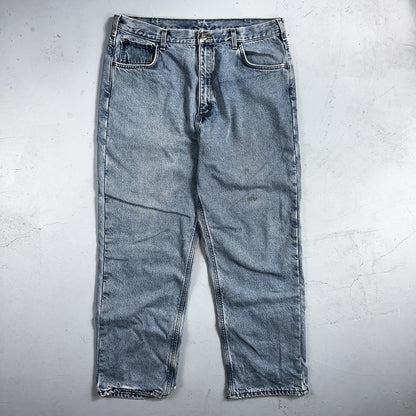 Carhartt Jeans Mens 38x32 Blue Denim Flannel Lined Relaxed Fit Chore Workwear