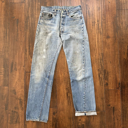 Levis Vintage 80s Redline Selvedge USA 501 Light Wash Jeans 70s 31x36 Act 28x31