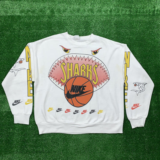 Nike Vintage Sweatshirt Mens T Shirt Sharks Crewneck AOP Basketball Jordan RARE