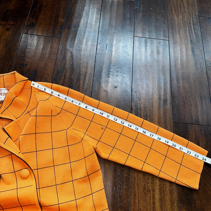 VTG 100% Wool Imperial Long Check Overcoat Womens Orange Rockabilly 1960s 70s