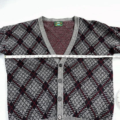 Jantzen VTG Sweater Abstract Cardigan Grandpa Argyle Knit Mens Large V Neck
