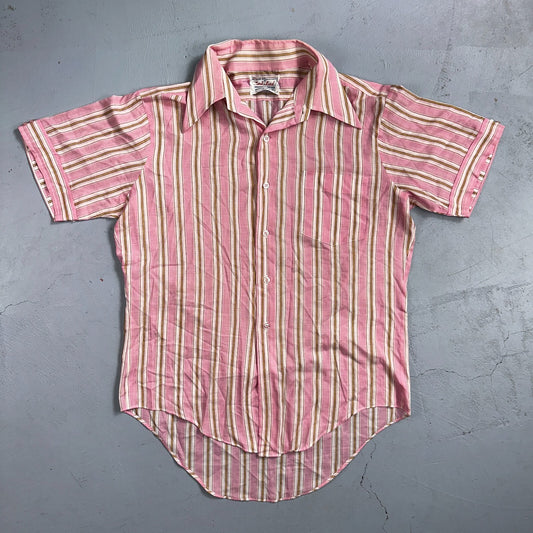 1960s Pink Striped Short Sleeve Button Down Shirt Rockabilly 15.5 Apollo