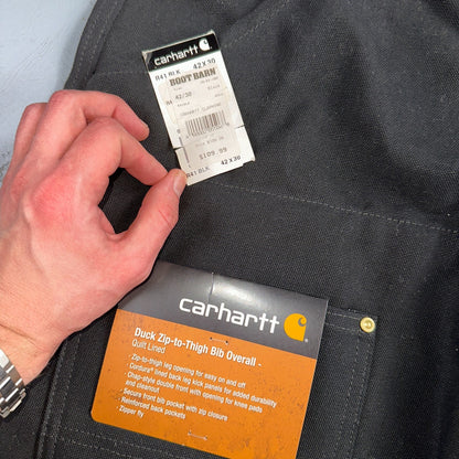 Carhartt R41 Quilt Lined Bib Overalls Mens 42x30 Black Duck Double Knee Tags VTG