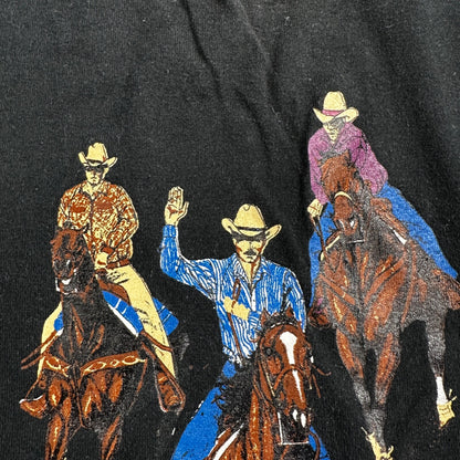 Horses Cowboy VTG T Shirt Team Penning Cows Farm America Jerzees XL Black USA