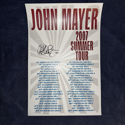 John Mayer Autographed 2007 Summer Tour Poster Signed Continuum Music 14×22