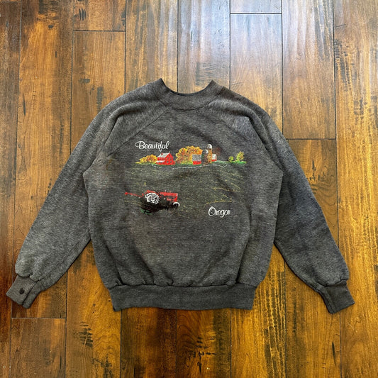 Beautiful Oregon VTG 90s 80s Sweatshirt Crewneck Jumper Gym Farm Land Cool