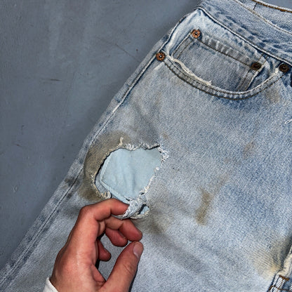 Levis 501 Vintage 90s USA XX Straight Leg Jeans Blue Light Wash 34x36 Act 31x32