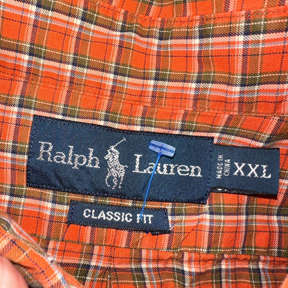 Ralph Lauren Classic Fit Button Down VTG Shirt Mens 2XL Orange Plaid Blue Label