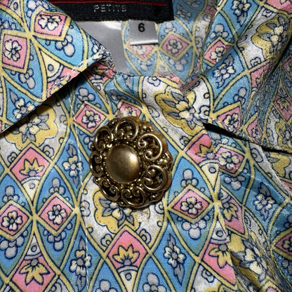 Notations Petite Shirt Womens Petite 6 Crazy Print Collared Button Down VTG