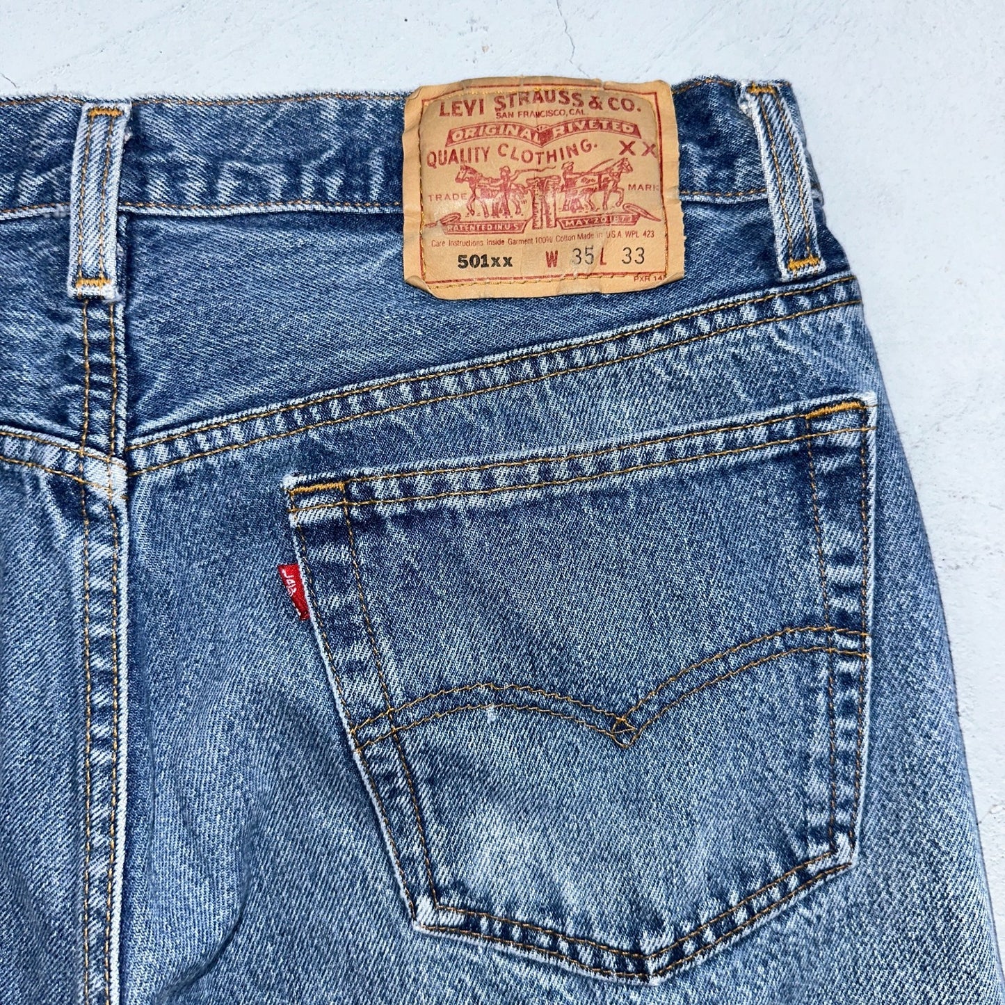 Levis 501 Vintage 90s USA XX Straight Leg Jeans Blue Light Wash 35x33 Act 32x30