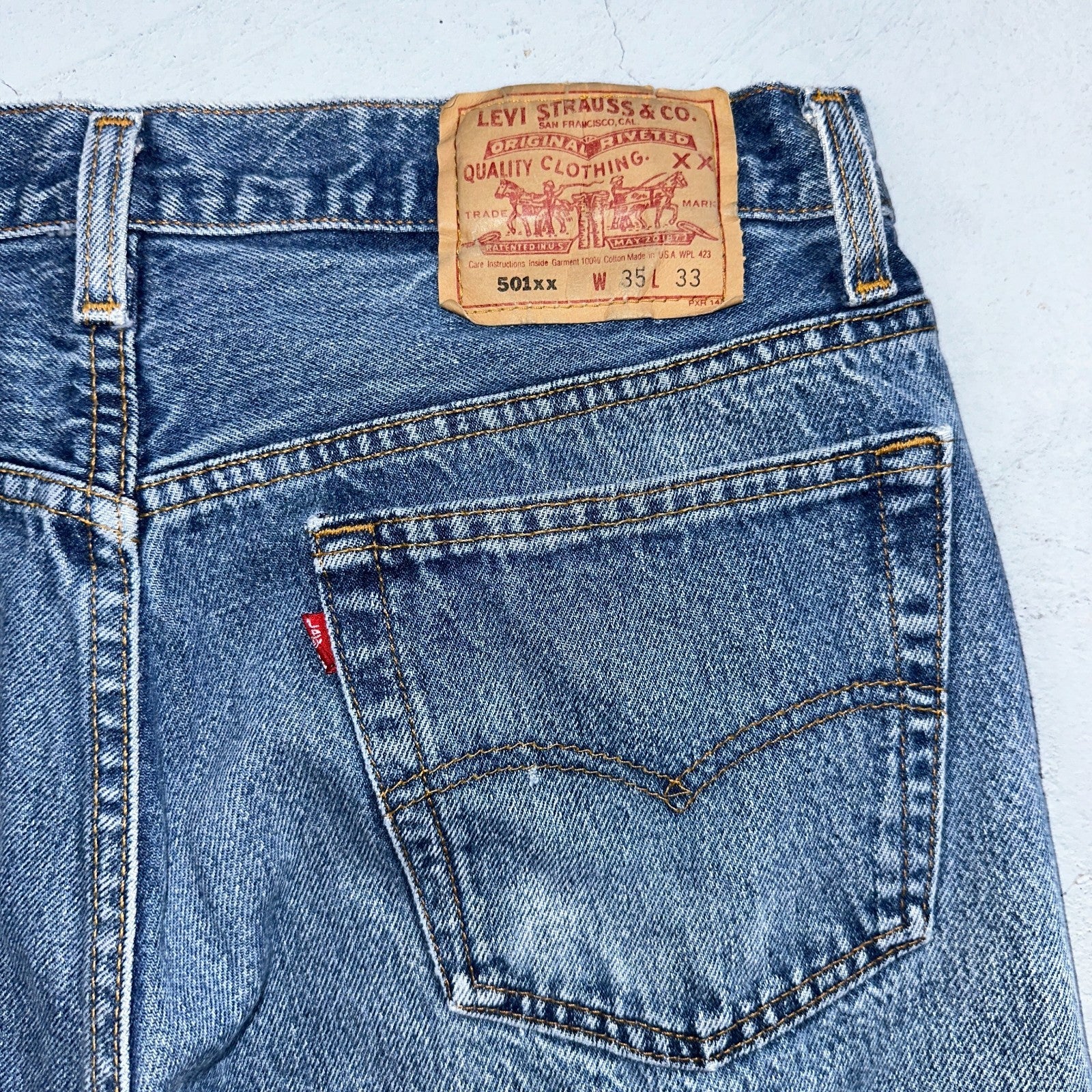 Levis 501 Vintage 90s USA XX Straight Leg Jeans Blue Light Wash 35x33 Act 32x30