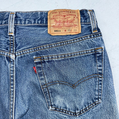 Levis 501 Vintage 90s USA XX Straight Leg Jeans Blue Light Wash 35x33 Act 32x30