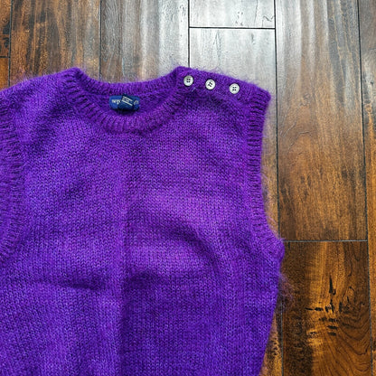 Vintage Purple 80s Sweater Mens L Mohair Vest Geometric Hippie Boho Wool
