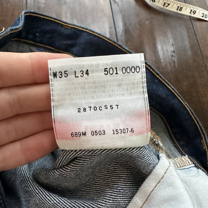 Vintage Y2K 90s Levis 501 XX Button Fly Dark Wash 35x34 Jeans Act 33x30