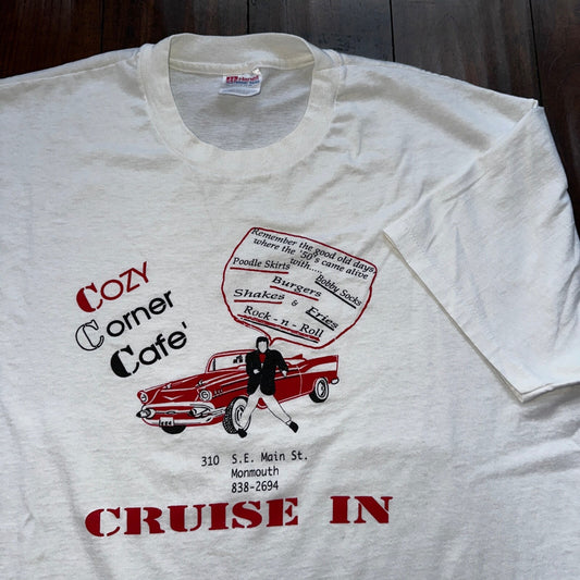 Cozy Corner Cafe Vintage T Shirt Single Stitch Elvis Rock N Roll Burgers Food