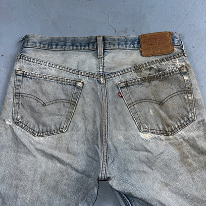 Levis 501 Vintage 80s USA XX Straight Leg Jeans Blue Light Wash Torn Act 32x33