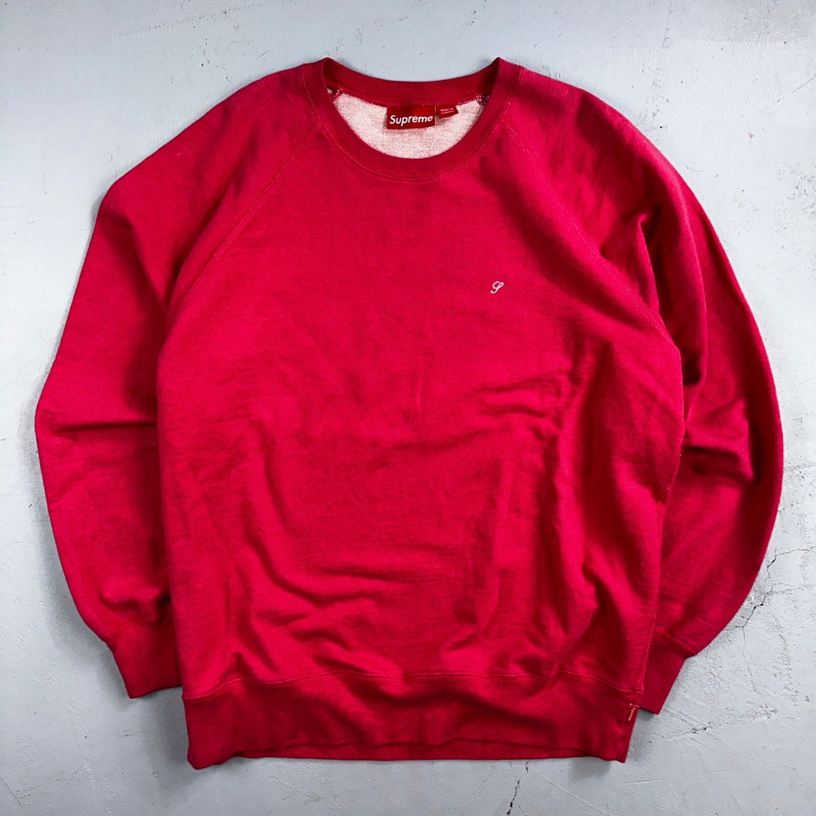 Supreme Pink Script Log Sweater Large Knit Box Logo Simple Subtle Raglan