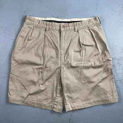 Polo Ralph Lauren Chino Pleated Shorts Mens 34 Beige Khaki 100% Cotton Vintage