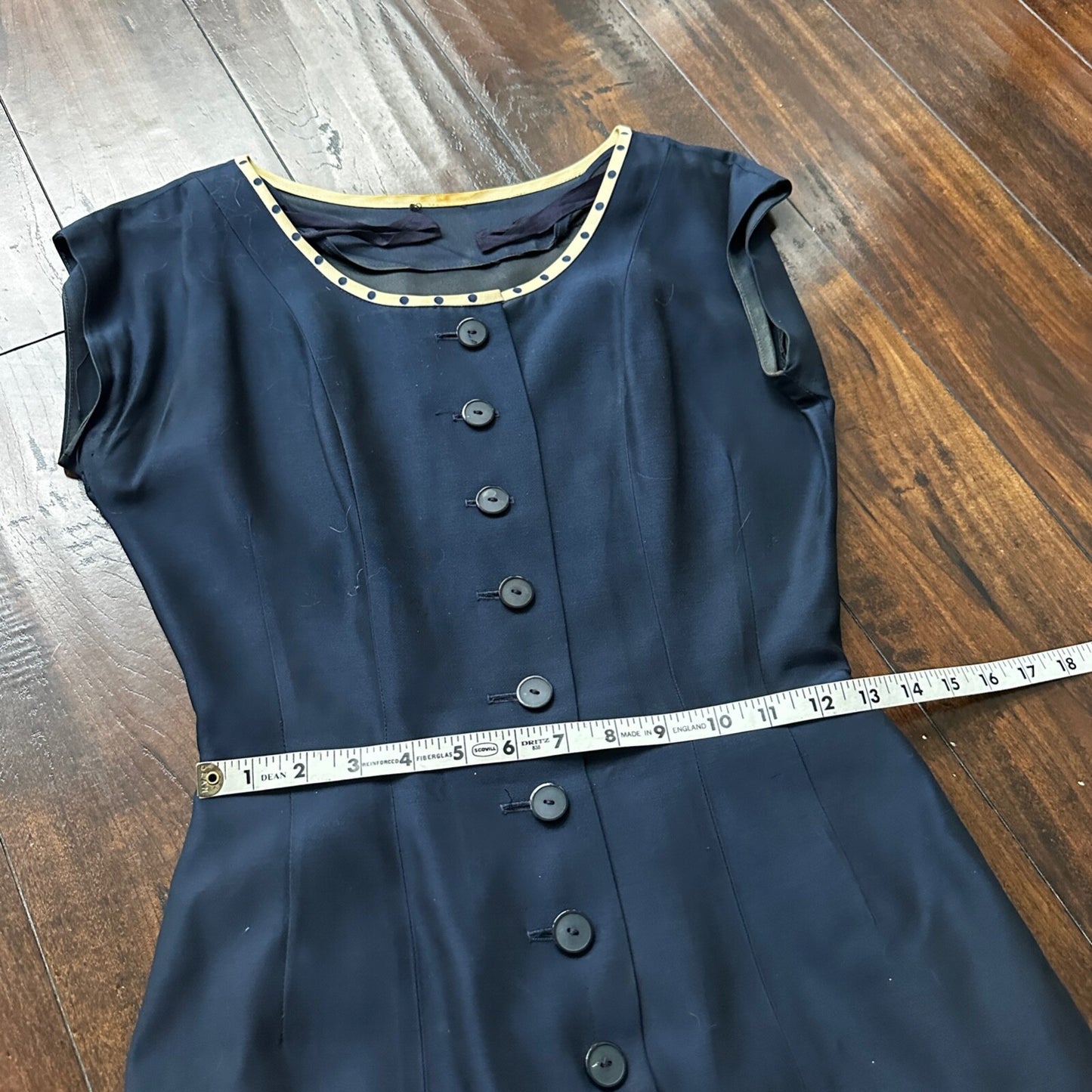 Real Vintage 1940s R & K Original Long Navy Top Button Down Dress Women's 40s