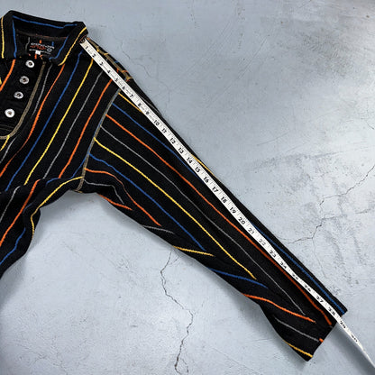 Vintage Cocoa Indo Italy Knit Polo Shirt Small Black Striped Long Sleeve 90s Y2K