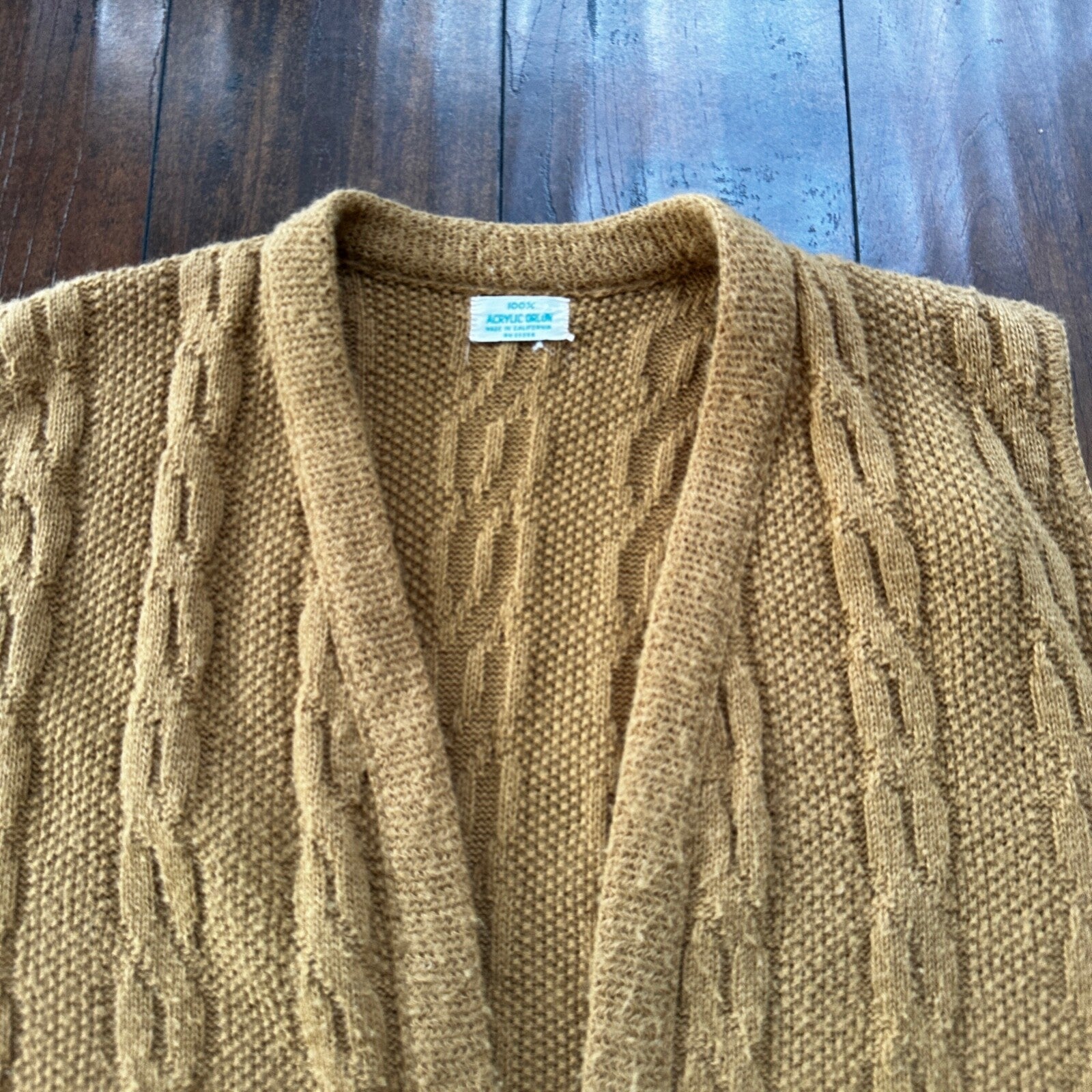 VINTAGE 50s 60s Campus Cardigan Sweater Orlon Acrylic USA Cobain Atomic Brown