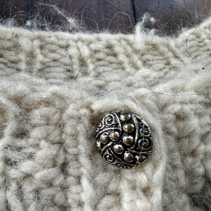 VTG Cardigan Sweater WOOL? Scandinavian Snowflakes Heavy Warm 80s Cute