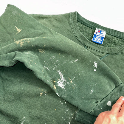 Champion 90s USA Sweatshirt VTG Crewneck Green Thrashed Paint Stained Large