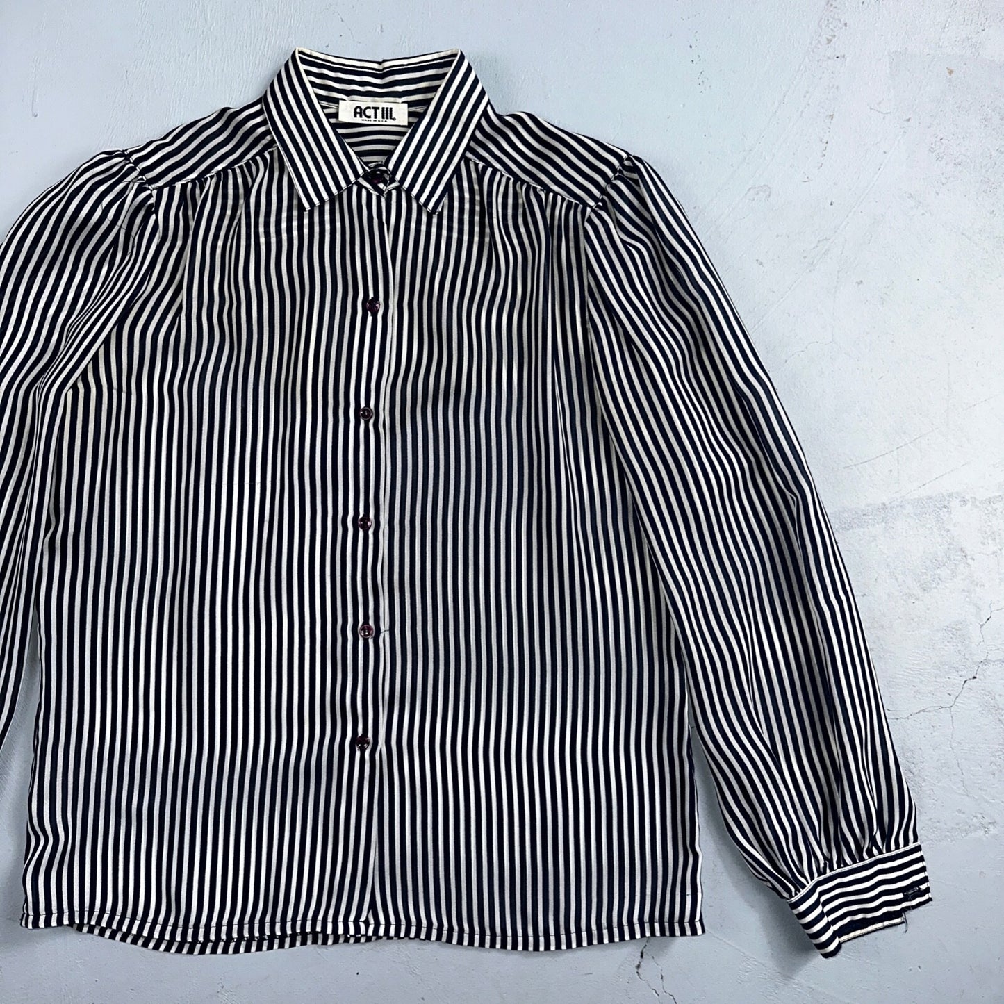 Vintage 1980s Act III Striped Check Blue White Coquette Romantic Shirt US Button