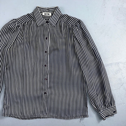 Vintage 1980s Act III Striped Check Blue White Coquette Romantic Shirt US Button