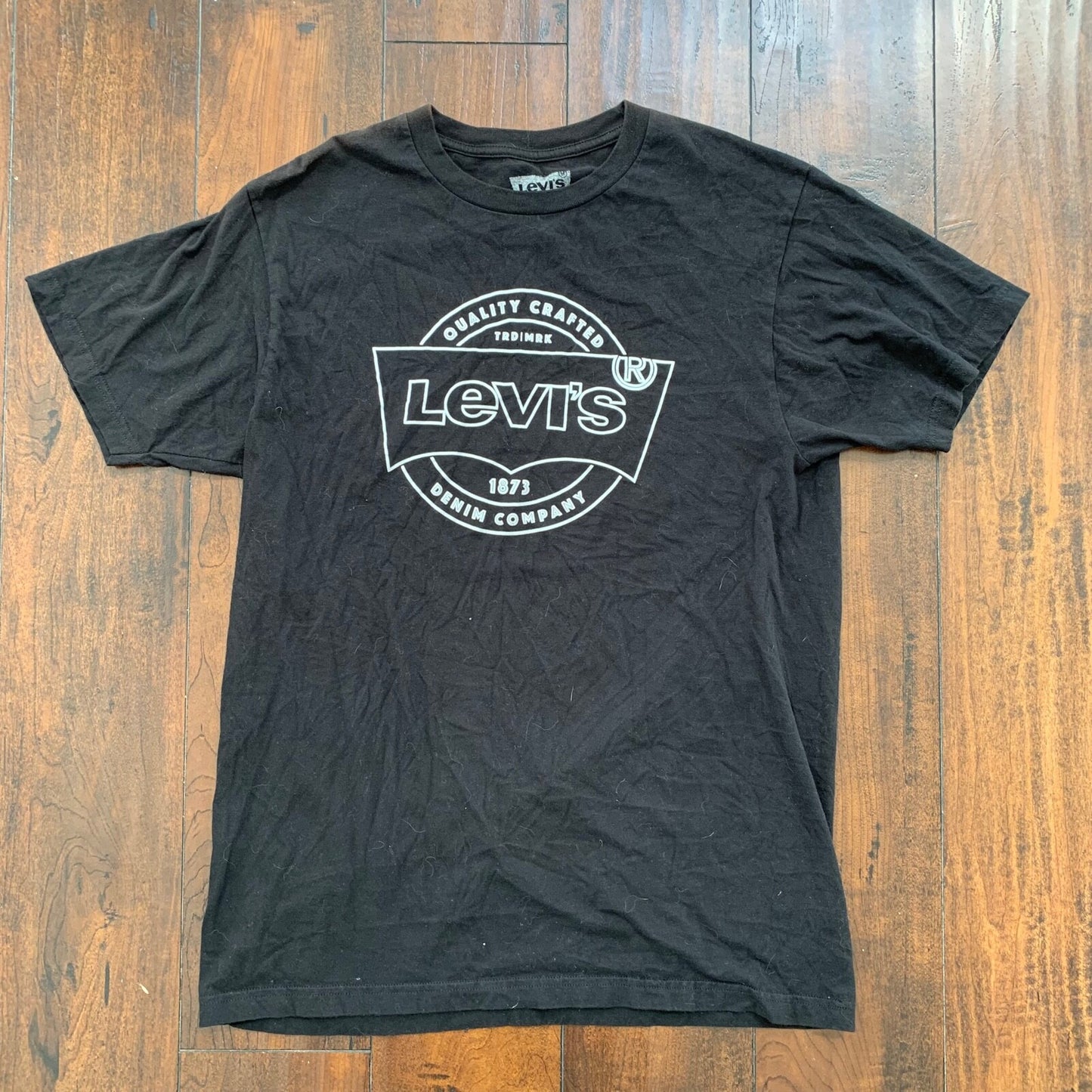 Levis Black LVC Style Vintage T Shirt Y2K Basic Logo Jeans Tee Support Music 