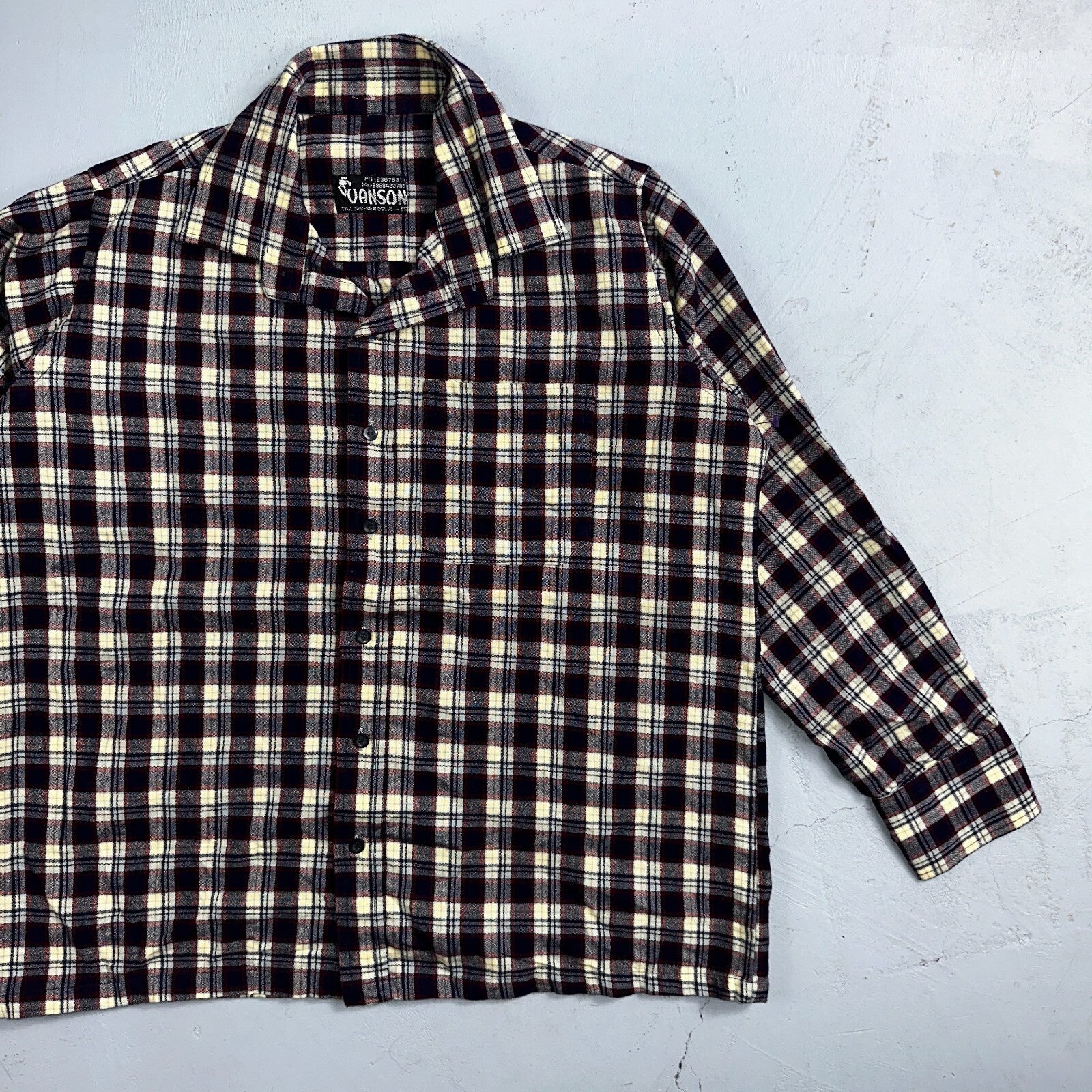 Vanson Flannel Shirt Plaid 1960s 1970s Rockabilly Black Red Grunge Wool Like Mat