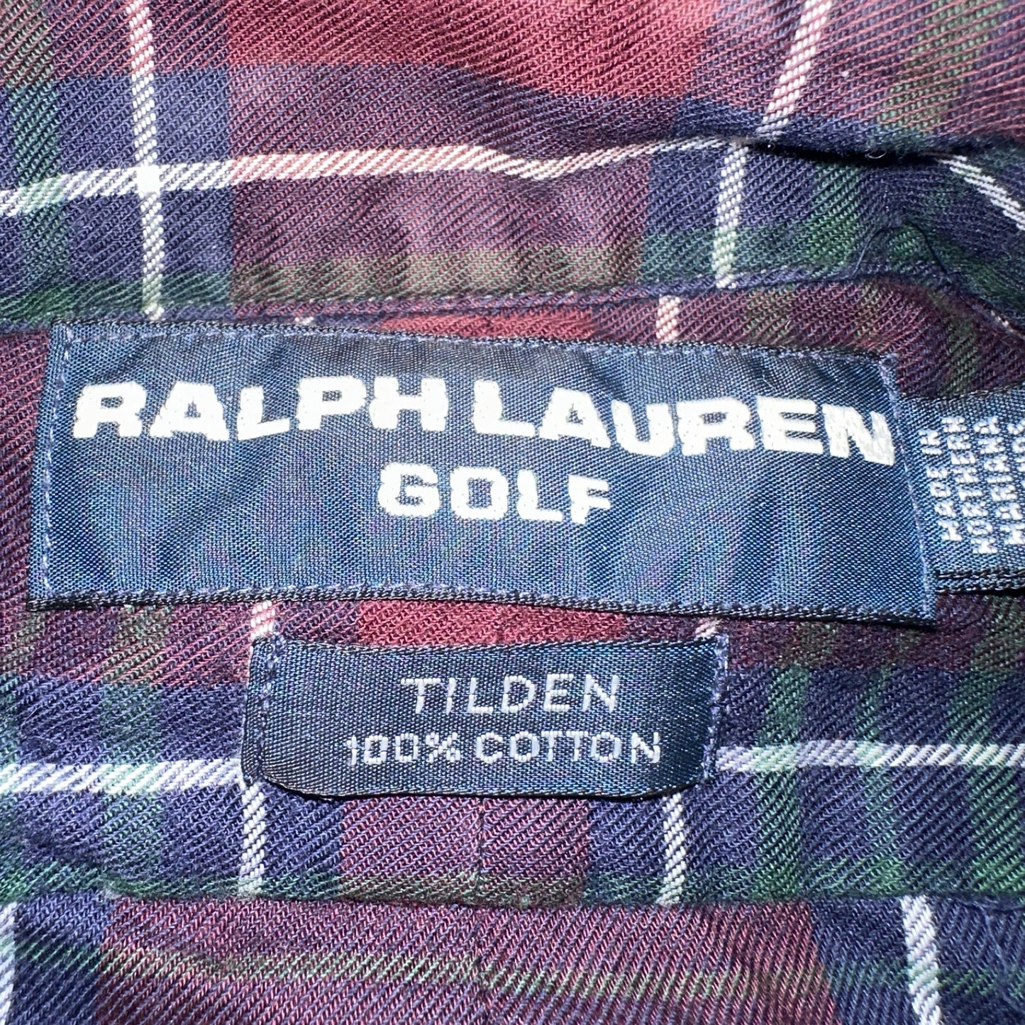 Vintage Polo Ralph Lauren Shirt Mens Large Red Blue Plaid Tilden Golf Crest
