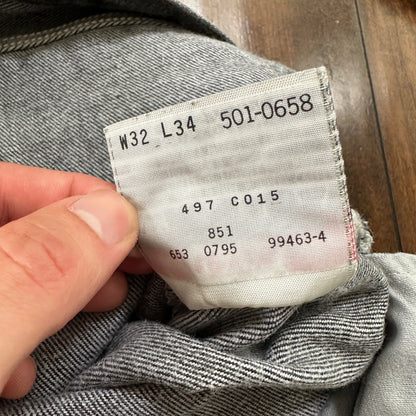 VTG 90s Levis 501 Button Fly 32x34 USA Tag Jeans Black Wash XX Act 30x32