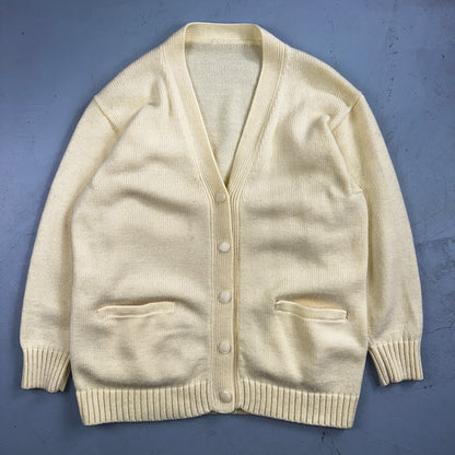 Vintage Yellow Knit Sweater Cardigan Womens 70s 80s Basic Cozy Essential Winter