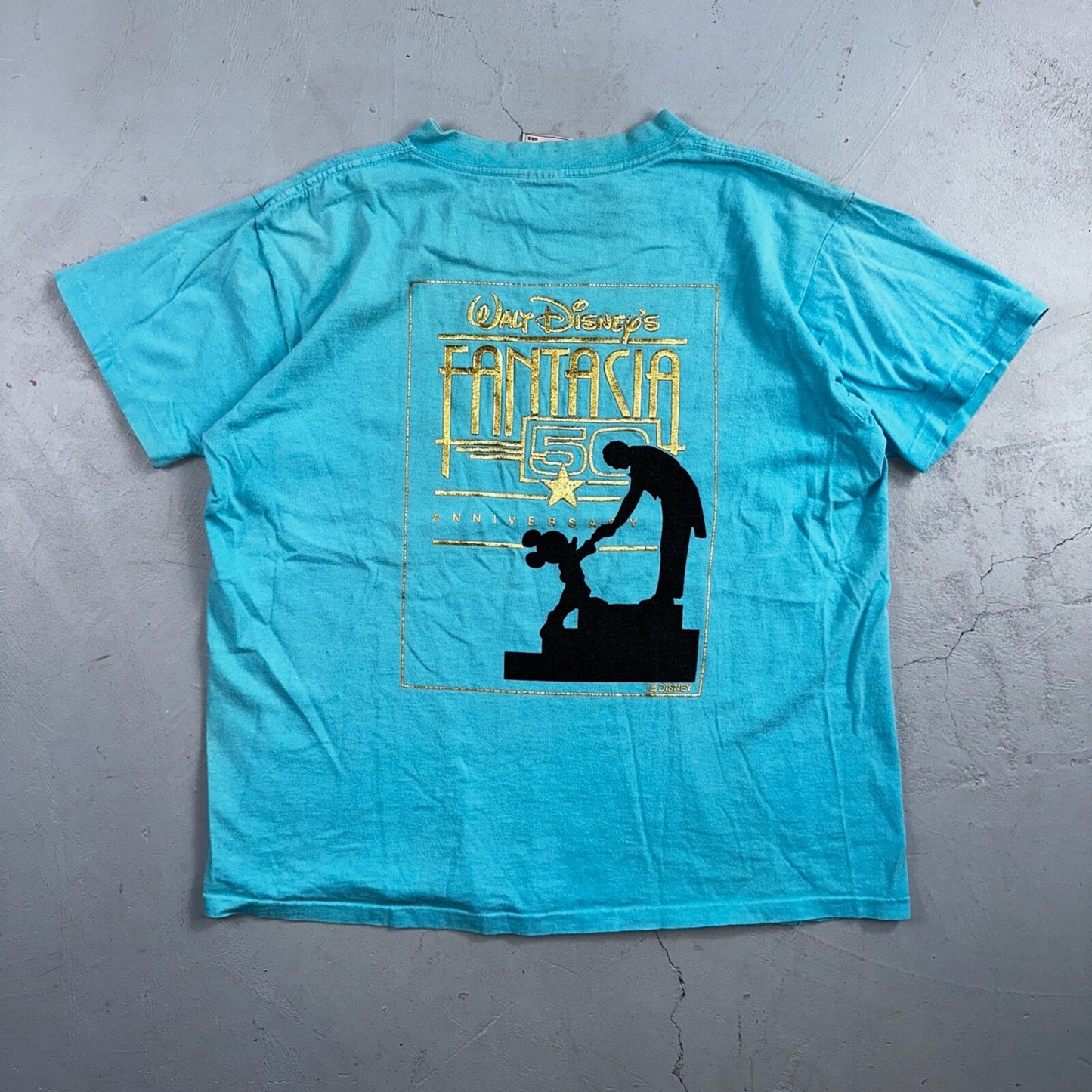 Disney Fantasia 90s VTG T Shirt 50th Anniversary Rare Blue USA Mickey Mouse