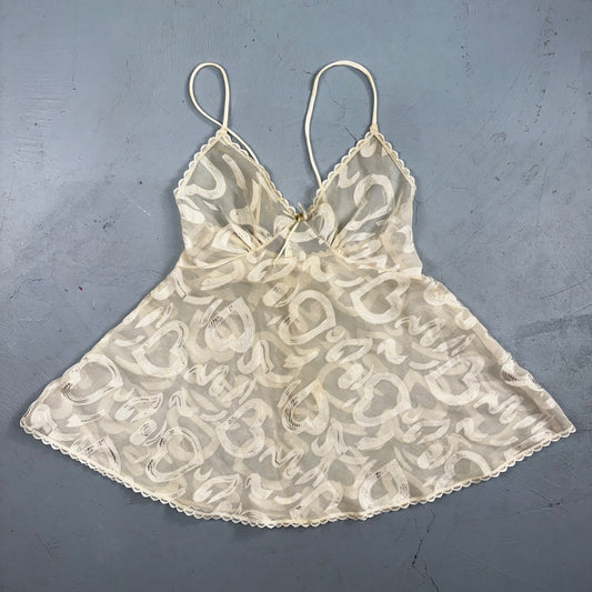 VTG 1970s Chico Lingerie Slip Dress Sleepwear Full Sweep Nightgown Lace Hearts