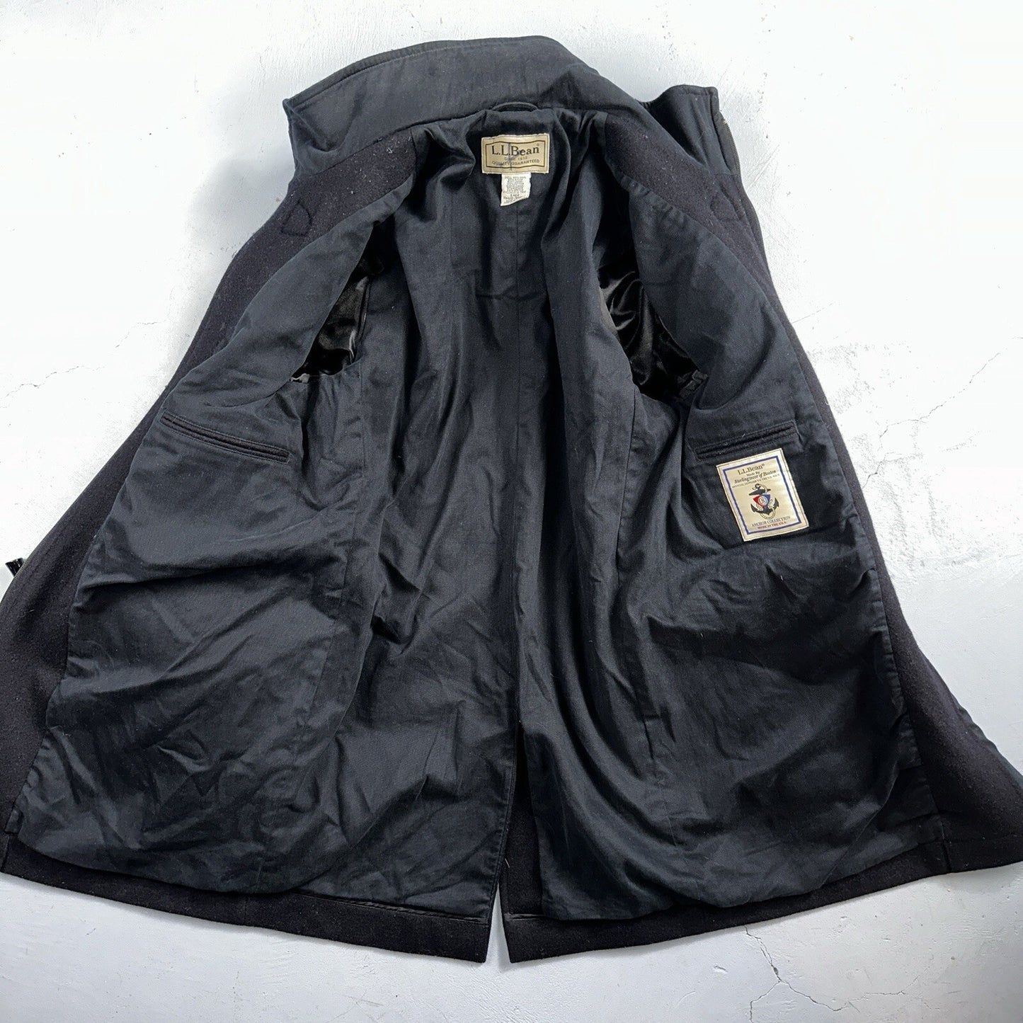 L.L. Bean Men S US Navy Anchor Collection Toggle Wool Pea Coat Jacket USA VTG