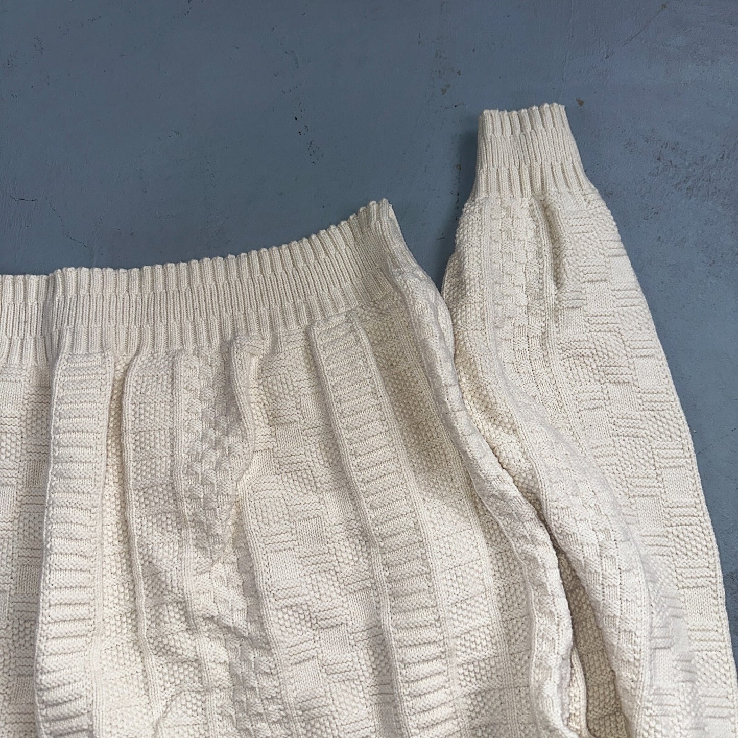 Towncraft VTG 80s 100% Cotton Made In USA Ivory Square Knit Sweater Sz L