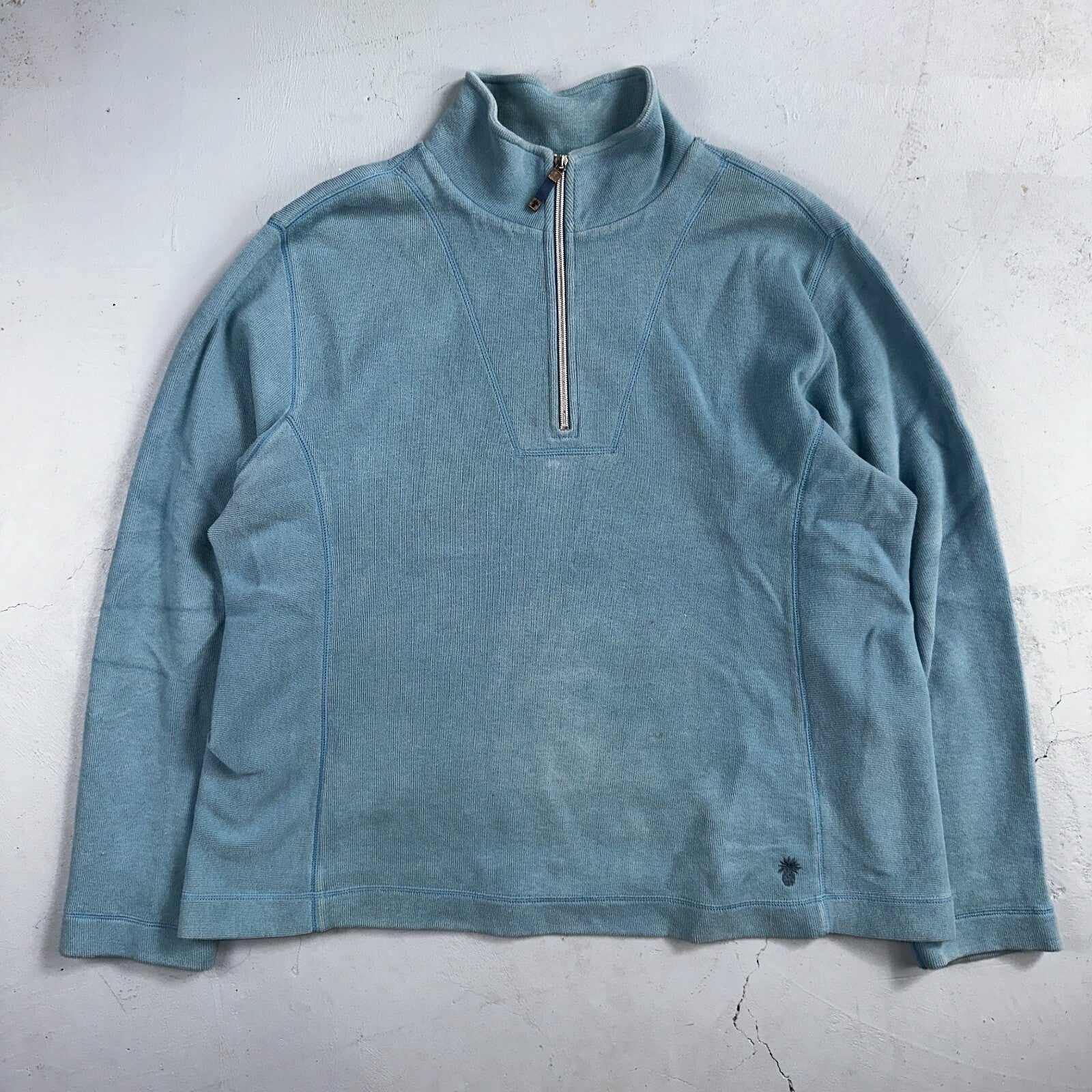 Tommy Bahama Sweater Mens XL Blue Quarter Zip Pullover Stretch Preppy Relaxed