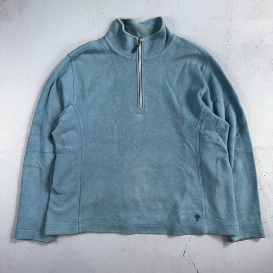 Tommy Bahama Sweater Mens XL Blue Quarter Zip Pullover Stretch Preppy Relaxed