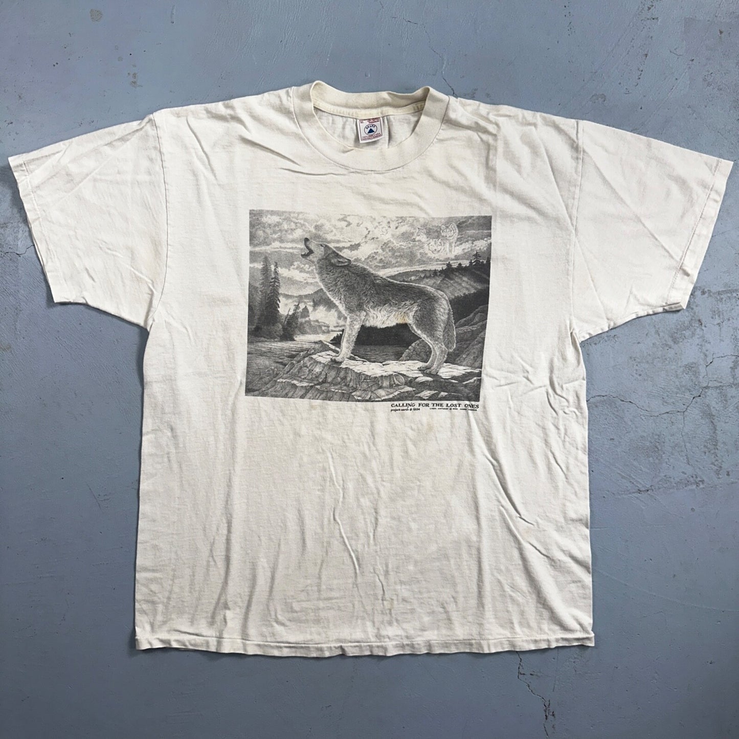 Wolf Howling Rare 90s VTG T Shirt Single Stitch Earth Animals Grunge Art Photo