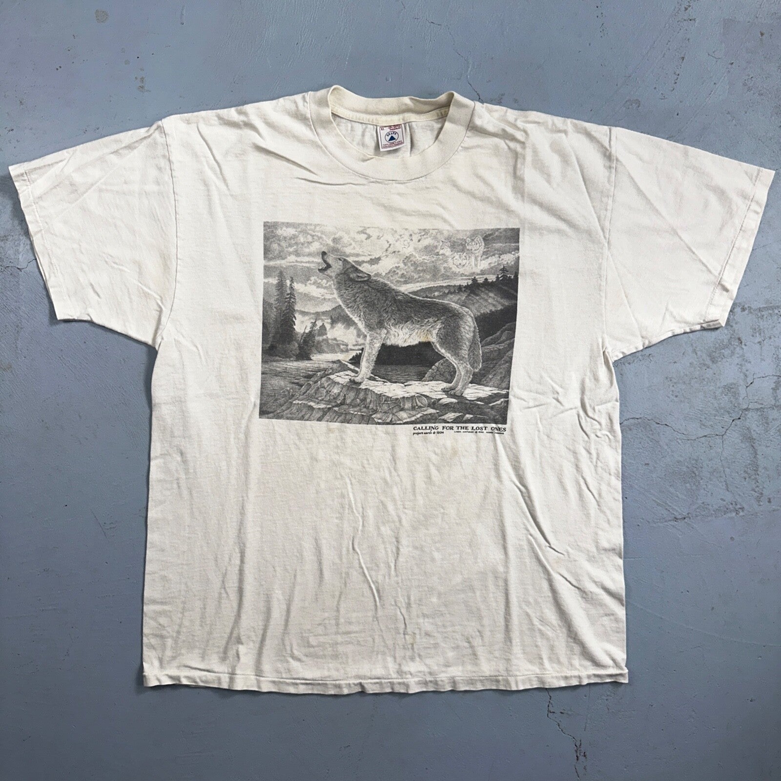 Wolf Howling Rare 90s VTG T Shirt Single Stitch Earth Animals Grunge Art Photo